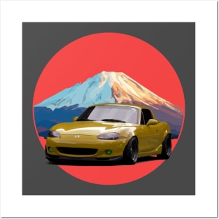 Simple Yellow Mazda Miata/MX-5 - Mount Fuji Jinba Ittai Roadster Life Posters and Art